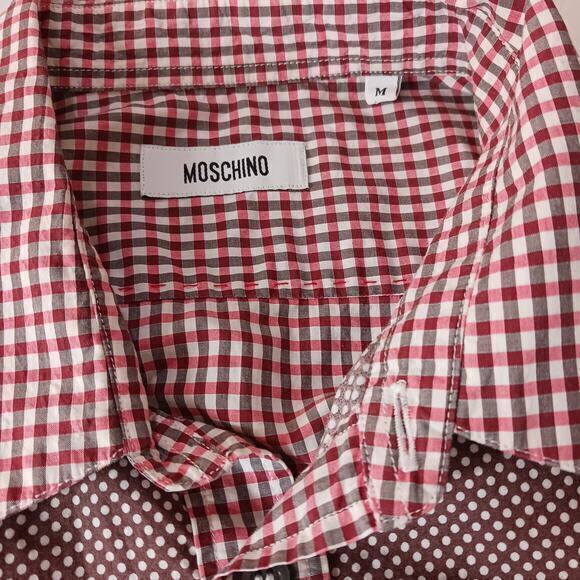 Vintage 90s Y2K Men's MOSCHINO Button Shirt Medium Short Sleeve Cotton Checkered - Picture 4 of 7